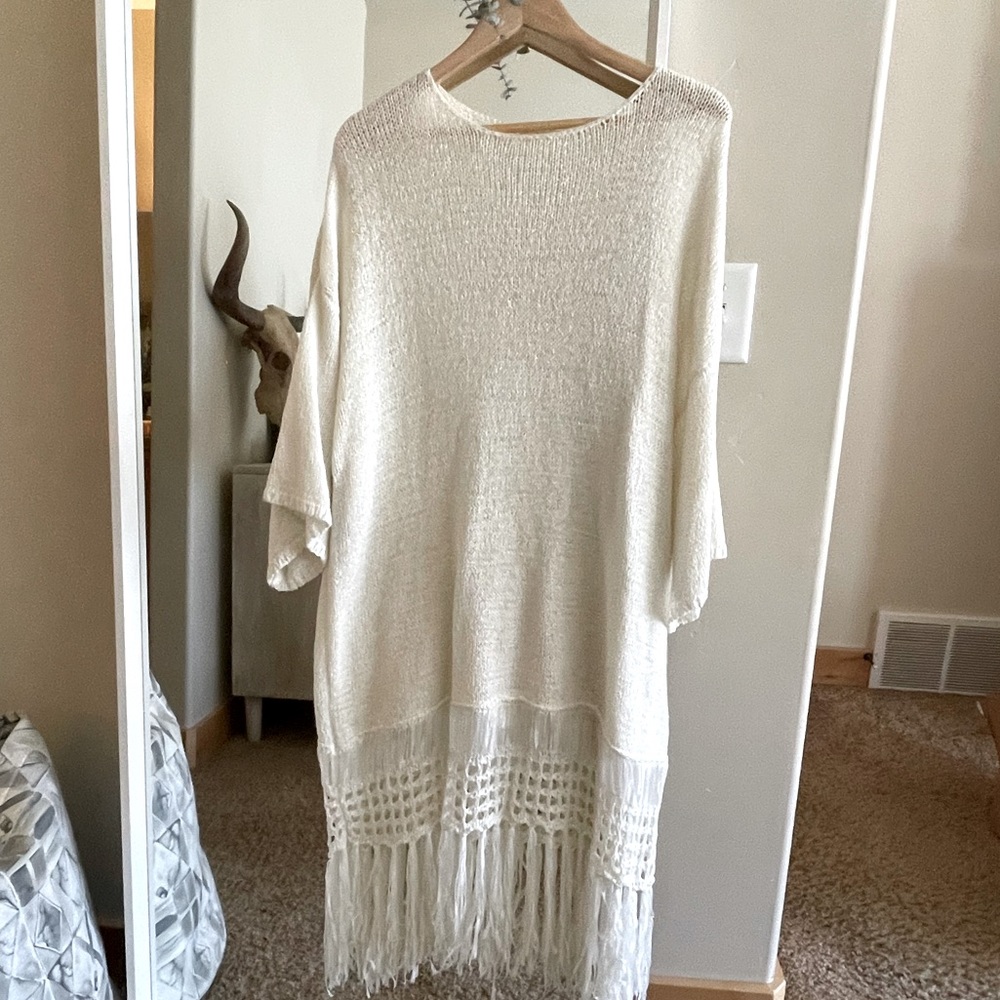 Anthropologie Moth knit sweater dress with fringe hem M